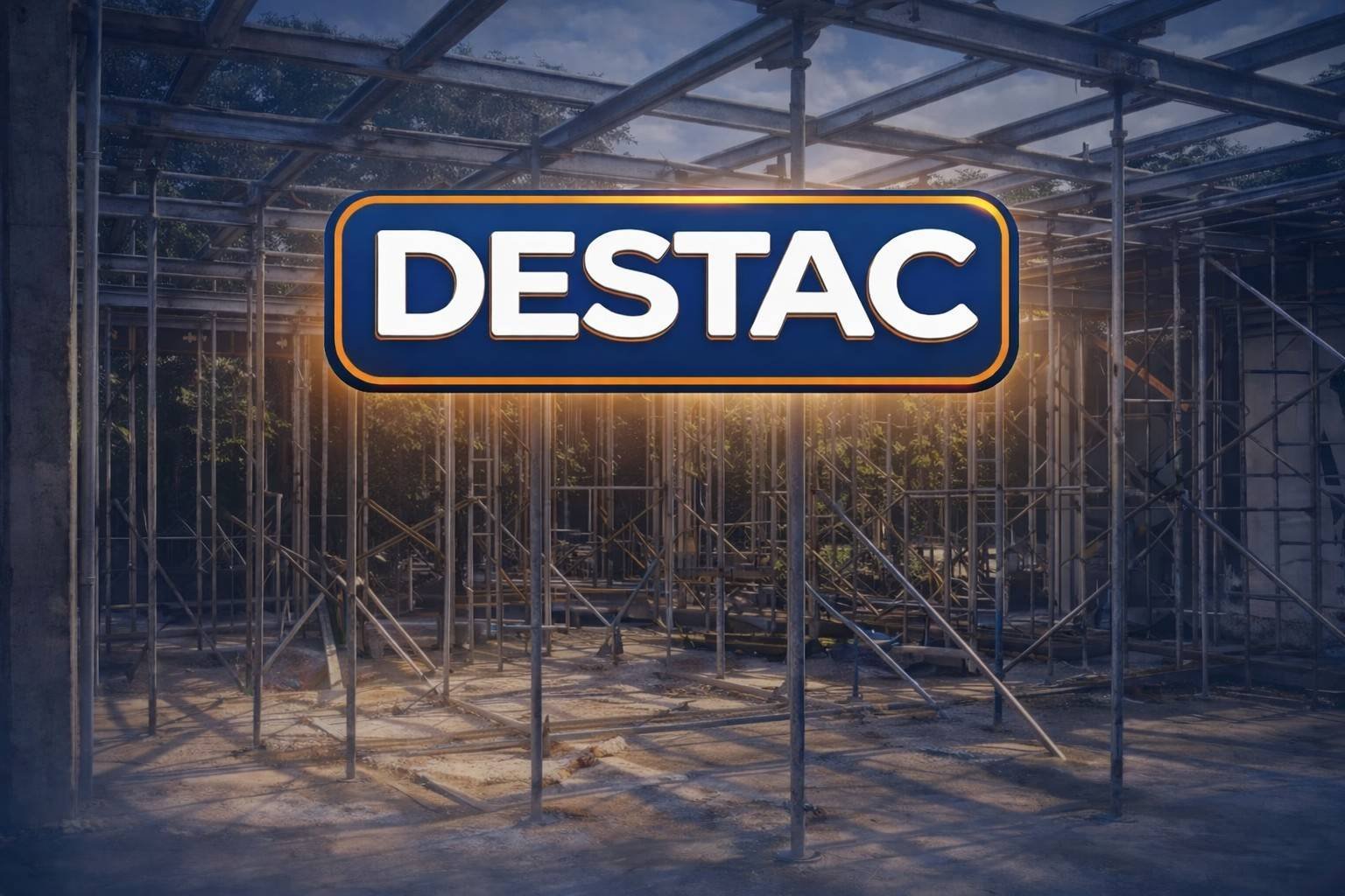 Estrutura de escoramento metálico instalada em canteiro de obras da Destac